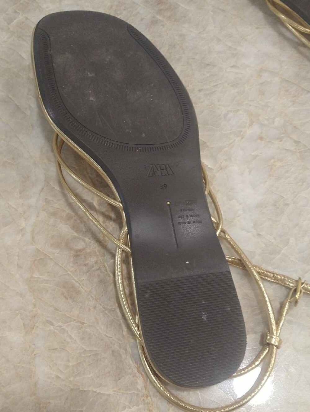 Zara  39 Metallic Gold Slim-Strap Ankle Wrap Sandals Sz 9 - Picture 5 of 8